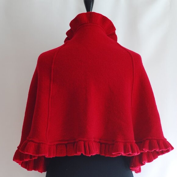 Corti Red Ruffled Wool Cape  - Italy - Picture 4 of 6